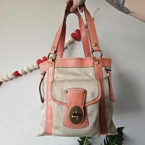 Y2K Coach F13103 65th Anniversary Legacy Gigi Tote Bag Coral & Cream